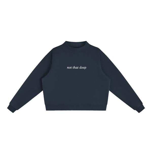 Not That Deep Embroidered Mock-Neck Sweatshirt — Brown & Navy