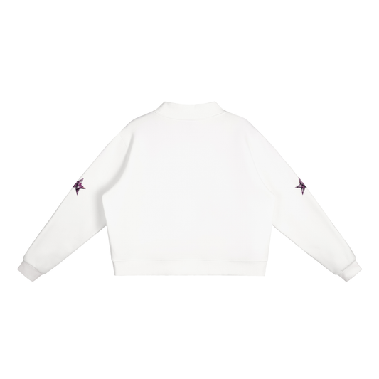 White Amethyst Star Crewneck Sweatshirt with blank back and sleeve star details, back view