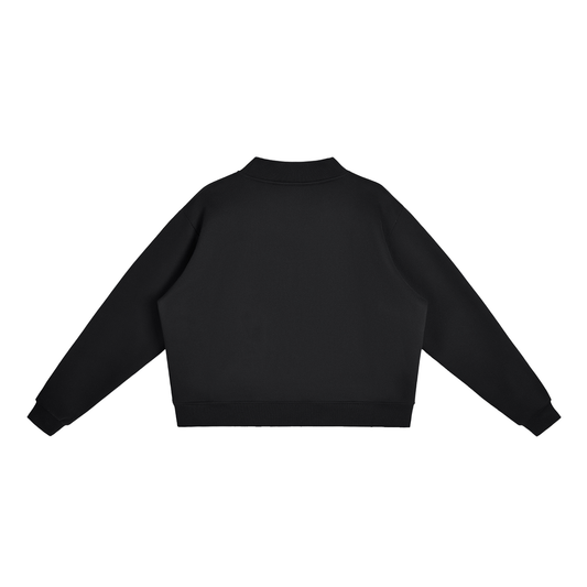 Black Not That Deep oversized mock-neck sweatshirt, back view showing plain black fleece.
