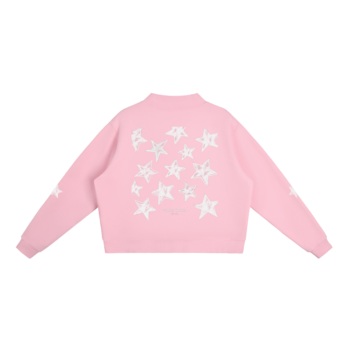 Pink Celestial Archive Crewneck Sweatshirt, back view with oversized hand-drawn star graphic