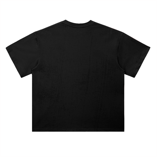 Black Halftone Heavyweight Tee with Wonder Human halftone star graphic, back view