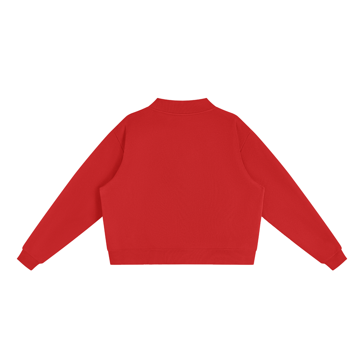 Red Not That Deep oversized mock-neck sweatshirt, back view showing plain red fleece.