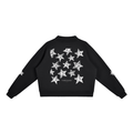 Black Celestial Archive Crewneck Sweatshirt, back view with oversized white star artwork