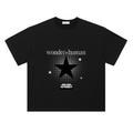Black Halftone Heavyweight Tee with Wonder Human halftone star graphic, front view