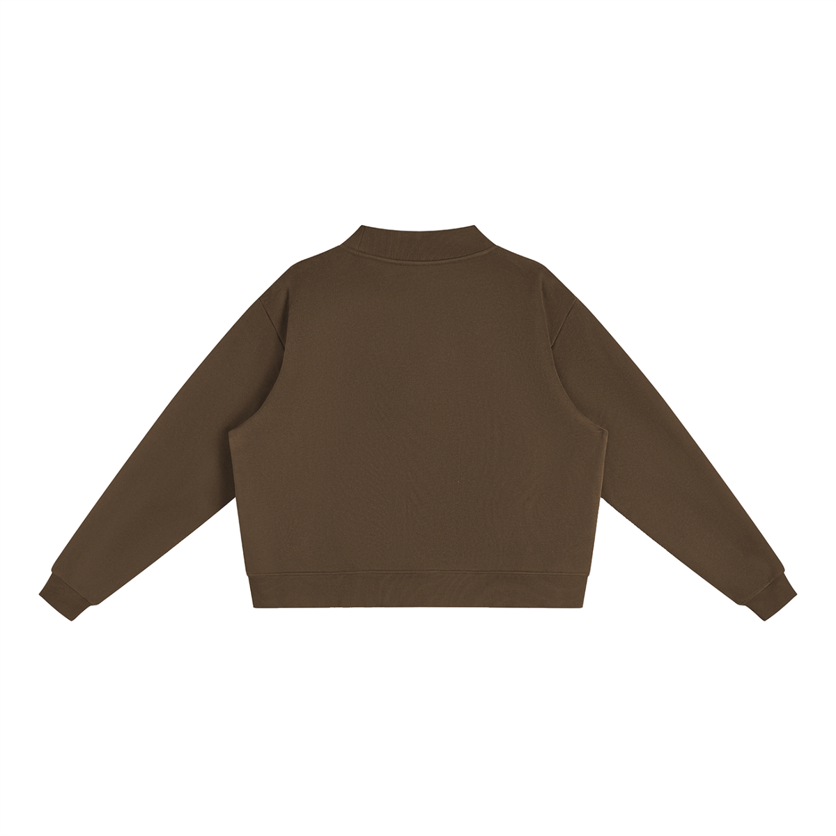 Brown Not That Deep oversized mock-neck sweatshirt back view showing the plain back.