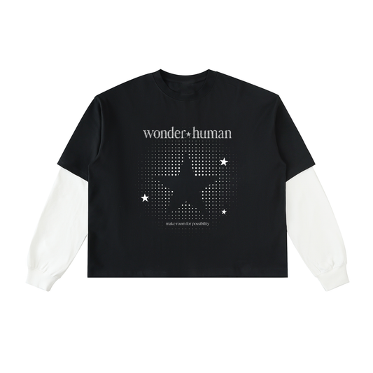 Layered Contrast Sleeve Cotton T-Shirt